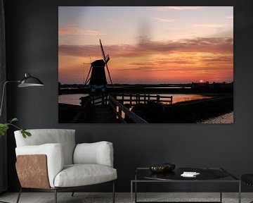 Zonsondergang molen het Noorden op Texel van Sandra Kulk