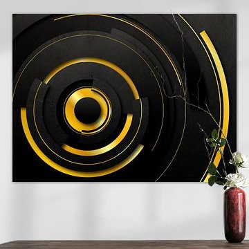 Concentric circles in black and gold by Mixed media vector arts