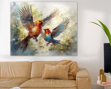 aquarelle abstraite d'un oiseau sur Gelissen Artworks