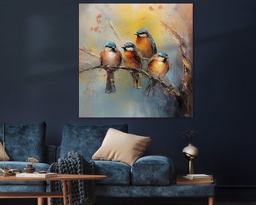 abstraktes Aquarell eines Vogels von Gelissen Artworks