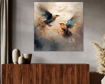 abstraktes Aquarell eines Vogels von Gelissen Artworks