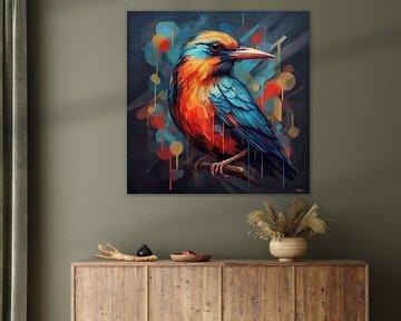 abstraktes Aquarell eines Vogels von Gelissen Artworks