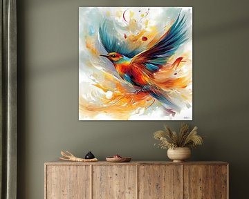 aquarelle abstraite d'un oiseau sur Gelissen Artworks