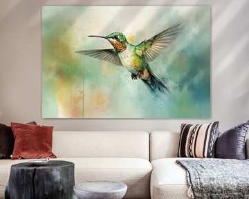 Colibri volant en couleur sur But First Framing