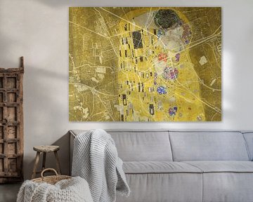 Kaart van Groningen met de Kus van Gustav Klimt van Map Art Studio