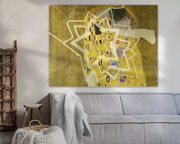 Carte de Bourtange avec le Baiser de Gustav Klimt sur Map Art Studio