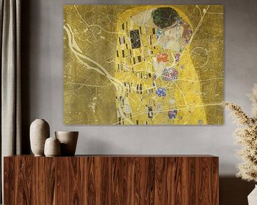 Kaart van Deventer met de Kus van Gustav Klimt van Map Art Studio