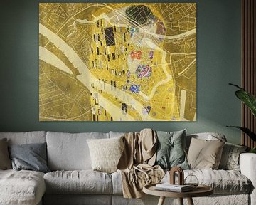 Kaart van Deventer Centrum met de Kus van Gustav Klimt van Map Art Studio