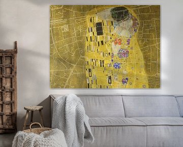 Carte de Enschede Centrum avec le Baiser de Gustav Klimt sur Map Art Studio