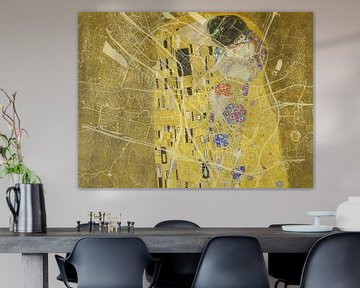 Kaart van Utrecht met de Kus van Gustav Klimt van Map Art Studio