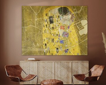 Kaart van Woerden met de Kus van Gustav Klimt van Map Art Studio