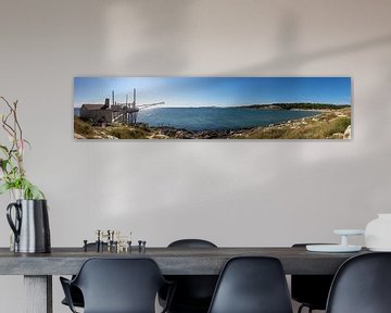 Panorama van de Trabucco di Molinella nabij Vieste, Italië van Joost Adriaanse