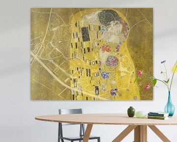 Kaart van Houten met de Kus van Gustav Klimt van Map Art Studio