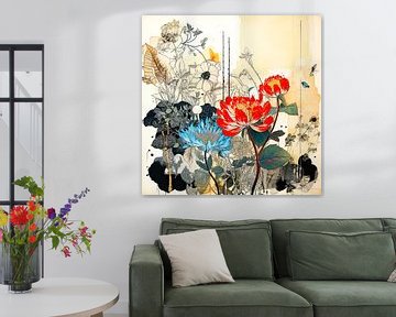 Stilleven met bloemen in Japanse stijl van Vlindertuin Art
