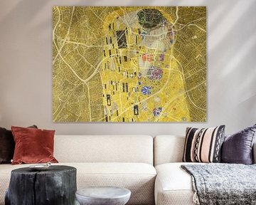 Kaart van Leiden met de Kus van Gustav Klimt van Map Art Studio