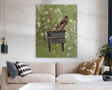 The Goldfinch and the Almond Blossom by Digital Art Studio