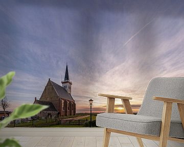Kerk Den Hoorn met zonsondergang van Texel360Fotografie Richard Heerschap