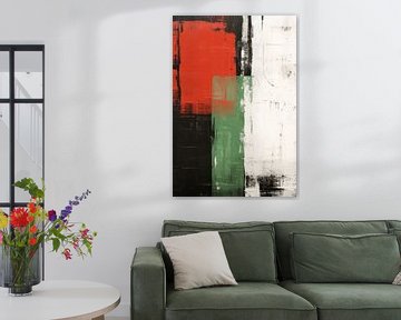 Abstracte schilderkunst in groen met rood van Natasja Haandrikman