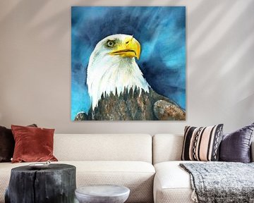 American Bald Eagle Square Watercolour Painting by Karen Kaspar