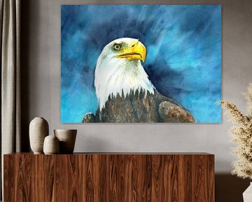 American Bald Eagle portrait Watercolour Painting by Karen Kaspar