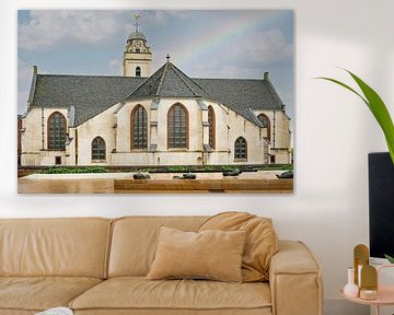Reformed church in Katwijk aan Zee. South Holland. With rainbow. by Alie Ekkelenkamp