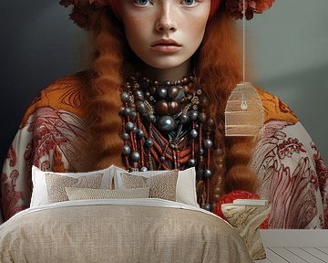 Bijzonder kleurrijk, folkloristisch portret van Carla Van Iersel