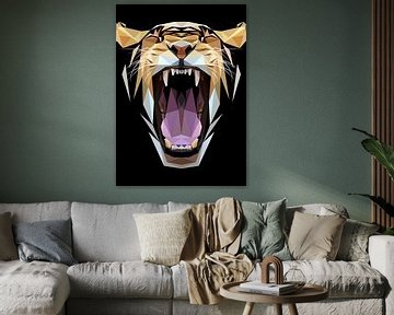 Tiger Head Angry Close Up Abstract Low Poly von Yoga Art 15