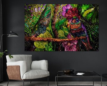 Tropical colour rush: A colourful parrot in the abstract jungle by Patricia Piotrak