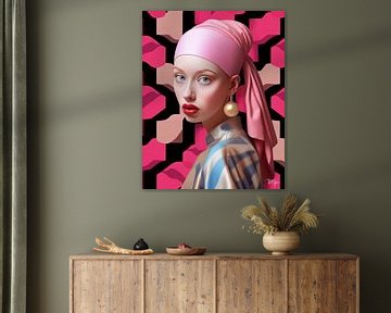 Modern meisje met de parel I Johannes Vermeer geometrisch van René van den Berg