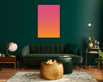 Paysage abstrait de coucher ou de lever de soleil en orange néon et rose sur Dina Dankers