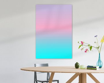 Abstract sunset or sunrise landscape in neon mint green and pink by Dina Dankers