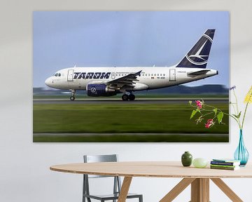 L'Airbus A318 de TAROM s'élance sur la piste de l'aéroport de Schiphol sur Maxwell Pels