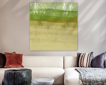 Farbenfrohe Kollektion für Zuhause. Abstrakte Landschaft in Beige und Grün. von Dina Dankers