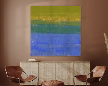 Farbenfrohe Kollektion für Zuhause. Abstrakte Landschaft in Blau und warmem Grün. von Dina Dankers