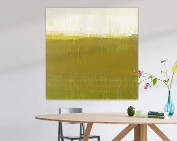 Farbenfrohe Kollektion für Zuhause. Abstrakte Landschaft in warmem Grün, Gelb und Weiß. von Dina Dankers