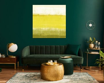 Farbenfrohe Hauskollektion. Abstrakte Landschaft in grün, gelb, weiß. von Dina Dankers