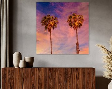 Zonsondergang met palmbomen van Melanie Viola