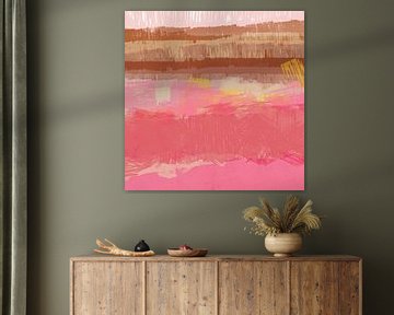 Meer kleur. Abstract landschap in roze, geel, bruin. van Dina Dankers