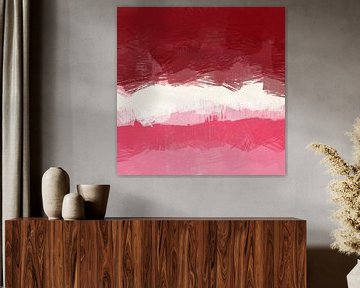 Meer kleur. Abstract landschap in roze, wit, rood. van Dina Dankers