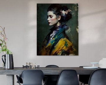 Modern portret in contrasterende kleuren van Studio Allee