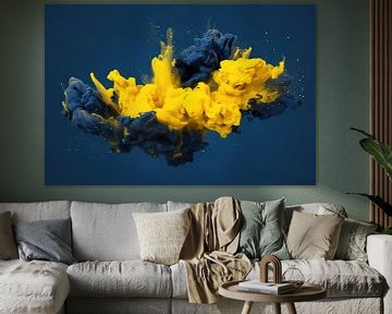 Wervelende Blauwe en Gele Explosie van Digitale Schilderijen