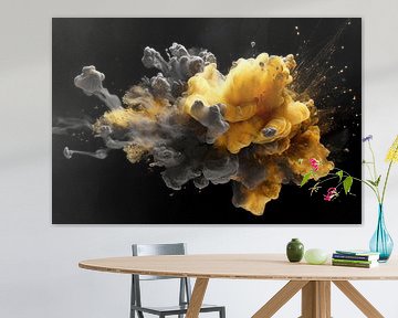 Betoverende Grijs en Gele Explosie van Digitale Schilderijen