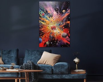 Colourful painting of planets and stars by Digitale Schilderijen