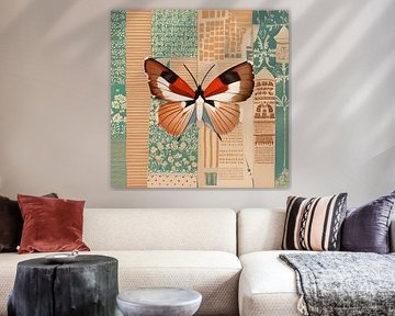 Butterfly in retro colours orange and mint green