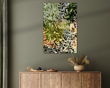 Abstract landschap in smaragdgroen, terra. Bamboe. van Dina Dankers