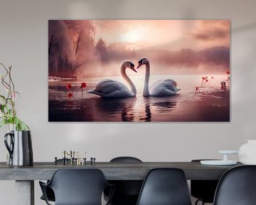 Een Hartverwarmende Ontmoeting van Zwanen van Vlindertuin-Art