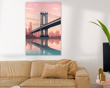 Pont de Manhattan à New York - Décoration pastel rêveuse et sereine sur Thea