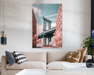 Pont de Manhattan à New York - décoration pastel art numérique sur Thea