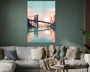 Pont de Brooklyn au coucher du soleil art numérique sur Thea