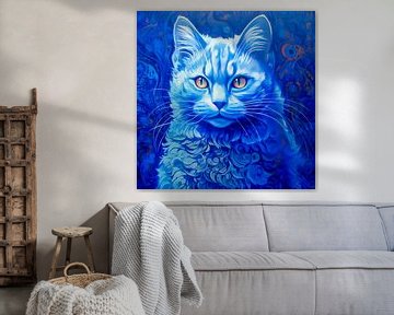 Mystische blaue Katze - Digitaler Kunstdruck von Thea